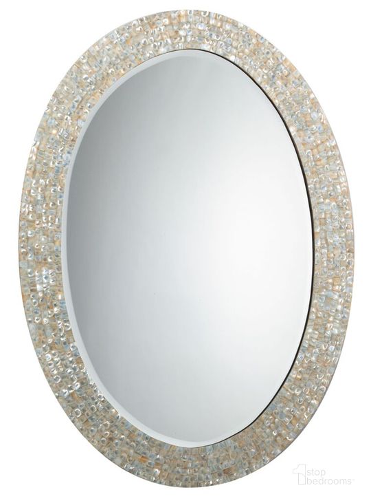 The appearance of Large Oval Mirror designed by Jamie Young Company in the coastal interior design. This pearl piece of furniture  was selected by 1StopBedrooms from Oval Collection to add a touch of cosiness and style into your home. Sku: 7OVAL-LGMOP. Product Type: Accent Mirror. Image1