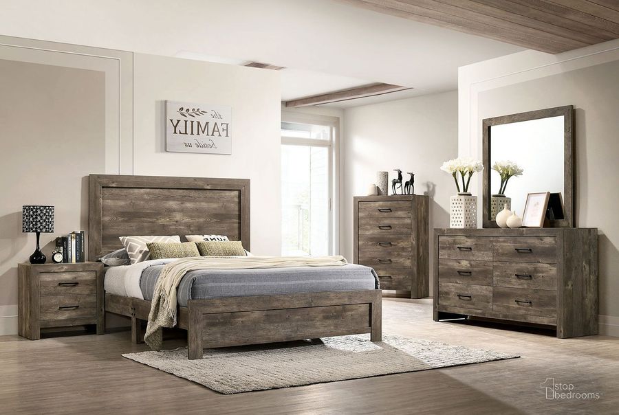 The appearance of Larissa Natural Tone Panel Bedroom Set designed by Furniture of America in the rustic / southwestern interior design. This brown piece of furniture  was selected by 1StopBedrooms from Larissa Collection to add a touch of cosiness and style into your home. Sku: CM7148Q;CM7149N. Material: Wood. Product Type: Bedroom Set. Bed Size: Queen. Image1