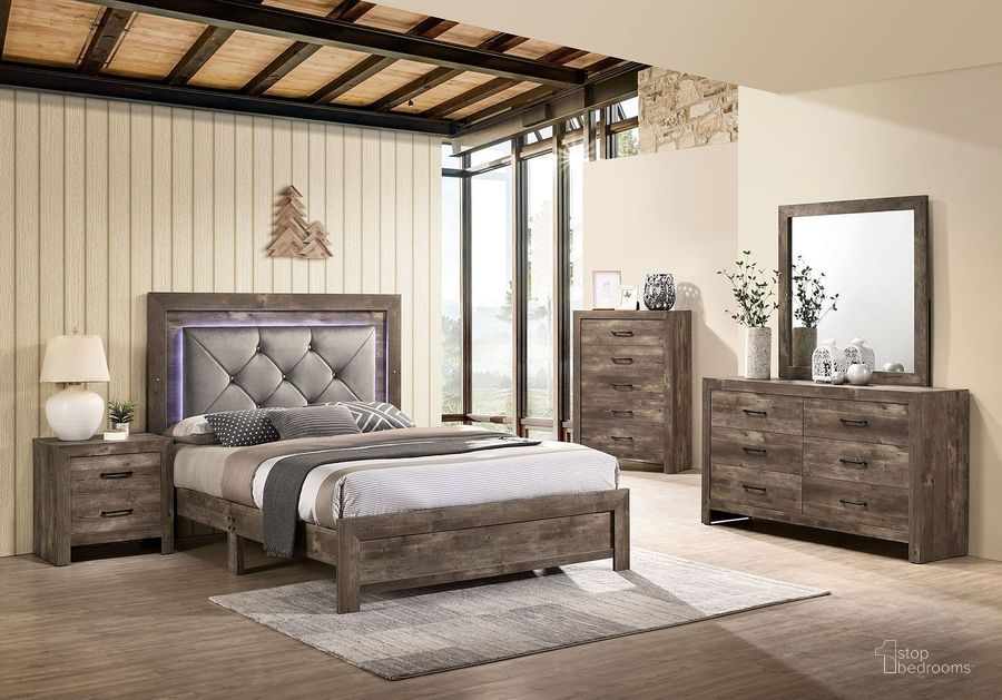 The appearance of Larissa Natural Tone Upholstered Panel Bedroom Set designed by Furniture of America in the rustic / southwestern interior design. This brown piece of furniture  was selected by 1StopBedrooms from Larissa Collection to add a touch of cosiness and style into your home. Sku: CM7149Q;CM7149N. Material: Wood. Product Type: Bedroom Set. Bed Size: Queen. Image1