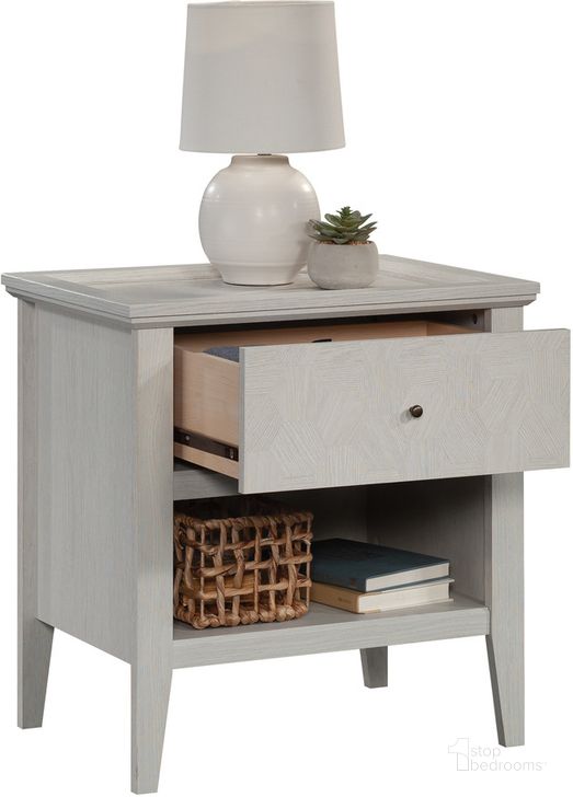 The appearance of Larkin Ledge Night Stand In Glacier Oak designed by Sauder in the modern / contemporary interior design. This glacier oak piece of furniture  was selected by 1StopBedrooms from Larkin Ledge Collection to add a touch of cosiness and style into your home. Sku: 433641. Product Type: Nightstand. Material: Engineered Wood. Image1