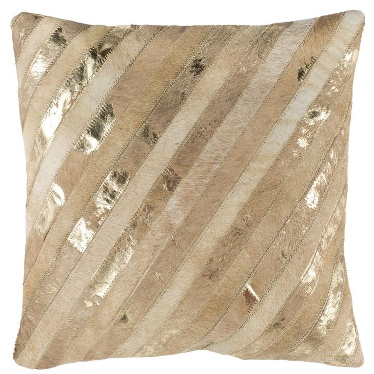 The appearance of Latta Metallic Cowhide 20X20 Pillow designed by Safavieh in the modern / contemporary interior design. This gold and beige piece of furniture  was selected by 1StopBedrooms from Safavieh PLS Collection to add a touch of cosiness and style into your home. Sku: PLS247A-2020. Product Type: Pillows and Throw. Image1