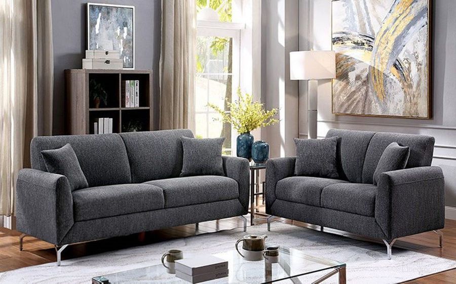 The appearance of Lauritz Gray Living Room Set designed by Furniture of America in the modern / contemporary interior design. This gray piece of furniture  was selected by 1StopBedrooms from Lauritz Collection to add a touch of cosiness and style into your home. Sku: CM6088GY-SF;CM6088GY-LV. Material: Wood. Product Type: Living Room Set. Image1