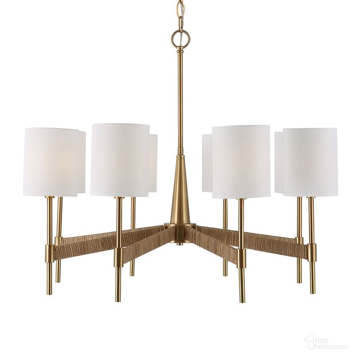 The appearance of Lautoka Rattan 8 Light Chandelier In Brass designed by Uttermost in the  interior design. This brass piece of furniture  was selected by 1StopBedrooms from Lautoka Collection to add a touch of cosiness and style into your home. Sku: 21372. Material: Steel. Product Type: Chandelier. Image1
