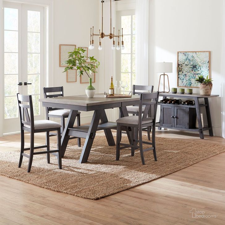 The appearance of Lawson Slate Rectangular Extendable Counter Height Dining Room Set designed by Liberty in the transitional interior design. This brown piece of furniture  was selected by 1StopBedrooms from Lawson Collection to add a touch of cosiness and style into your home. Sku: 116GY-GT4078B;116GY-GT4078T;116GY-B250124. Product Type: Dining Room Set. Material: Rubberwood. Image1