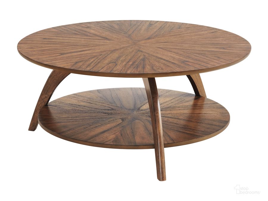 The appearance of Lax 36 Inch Round Coffee Table with Storage In Warm Nutmeg designed by Martin Svensson Home in the transitional interior design. This warm nutmeg piece of furniture  was selected by 1StopBedrooms from Lax Collection to add a touch of cosiness and style into your home. Sku: 8110324. Product Type: Coffee Table. Material: Rubberwood. Image1