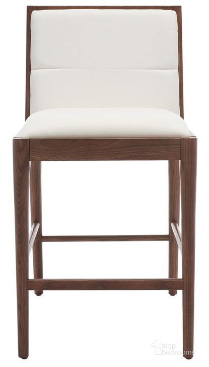 The appearance of Laycee Linen Counter Stool Set of 2 In Walnut and White designed by Safavieh Couture in the modern / contemporary interior design. This walnut and white piece of furniture  was selected by 1StopBedrooms from Laycee Collection to add a touch of cosiness and style into your home. Sku: SFV4147C-SET2. Material: Wood. Product Type: Counter Height Chair. Image1