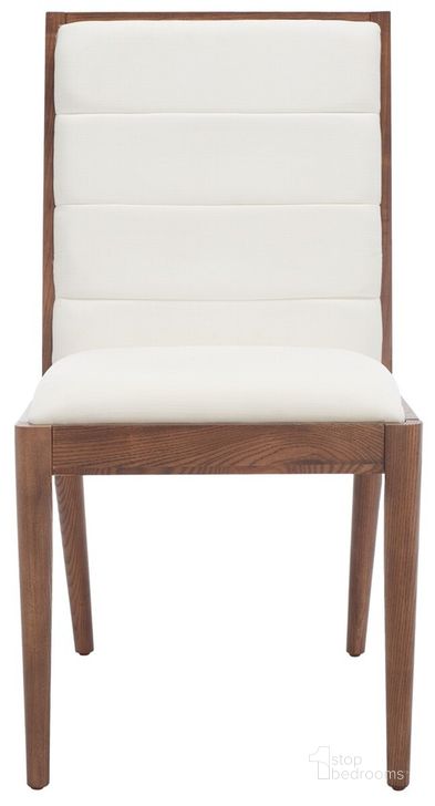 The appearance of Laycee Linen Dining Chair Set of 2 In Walnut and White designed by Safavieh Couture in the modern / contemporary interior design. This walnut and white piece of furniture  was selected by 1StopBedrooms from Laycee Collection to add a touch of cosiness and style into your home. Sku: SFV4148C-SET2. Material: Wood. Product Type: Dining Chair. Image1