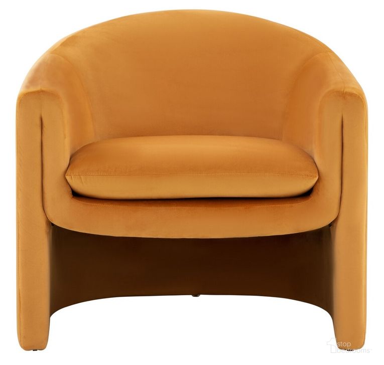 The appearance of Laylette Accent Chair In Pumpkin designed by Safavieh Couture in the modern / contemporary interior design. This pumpkin piece of furniture  was selected by 1StopBedrooms from Laylette Collection to add a touch of cosiness and style into your home. Sku: SFV4771C. Material: Wood. Product Type: Accent Chair. Image1