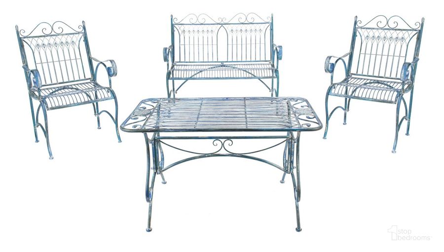 The appearance of Leah 4 Piece Outdoor Set in Antique Blue designed by Safavieh in the modern / contemporary interior design. This antique blue piece of furniture  was selected by 1StopBedrooms from Leah Collection to add a touch of cosiness and style into your home. Sku: PAT5000C. Material: Metal. Product Type: Outdoor Set. Image1