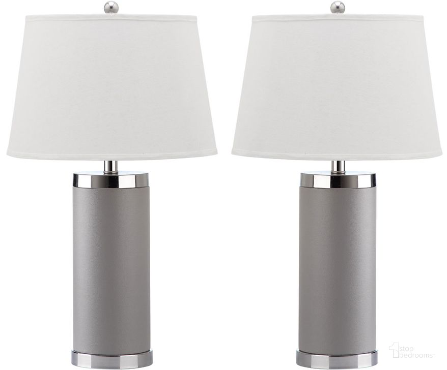 The appearance of Leather Grey and Off-White 25 Inch Column Table Lamp Set of 2 designed by Safavieh in the transitional interior design. This grey piece of furniture  was selected by 1StopBedrooms from Leather Collection to add a touch of cosiness and style into your home. Sku: LIT4144C-SET2. Product Type: Table Lamp. Image1