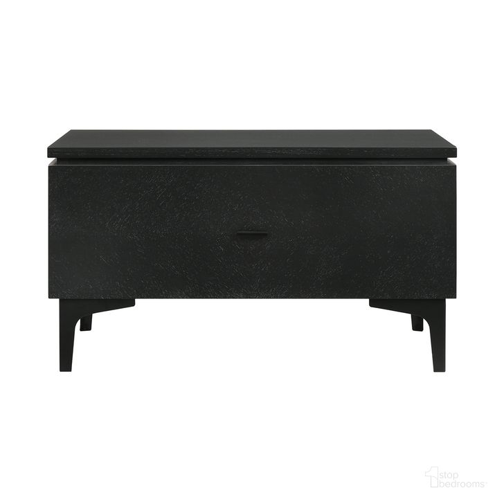 The appearance of Legend Black Glaze Ash Veneer 1 Drawer Nightstand with Metal Legs designed by Armen Living in the modern / contemporary interior design. This black piece of furniture  was selected by 1StopBedrooms from Legend Collection to add a touch of cosiness and style into your home. Sku: LCLELABL. Product Type: Nightstand. Material: MDF. Image1