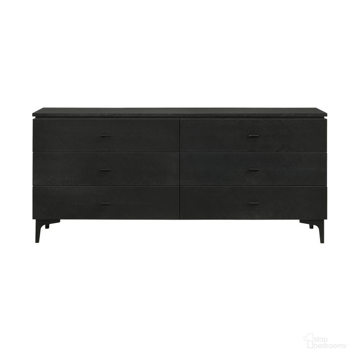 The appearance of Legend Black Glaze Ash Veneer 6 Drawer Dresser with Metal Legs designed by Armen Living in the modern / contemporary interior design. This black piece of furniture  was selected by 1StopBedrooms from Legend Collection to add a touch of cosiness and style into your home. Sku: LCLEDRBL. Product Type: Dresser. Material: MDF. Image1