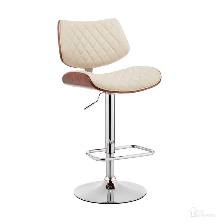 The appearance of Leland Adjustable Cream Faux Leather and Chrome Finish Bar Stool designed by Armen Living in the modern / contemporary interior design. This cream piece of furniture  was selected by 1StopBedrooms from Leland Collection to add a touch of cosiness and style into your home. Sku: LCLEBAWACR. Product Type: Barstool. Material: Iron. Image1
