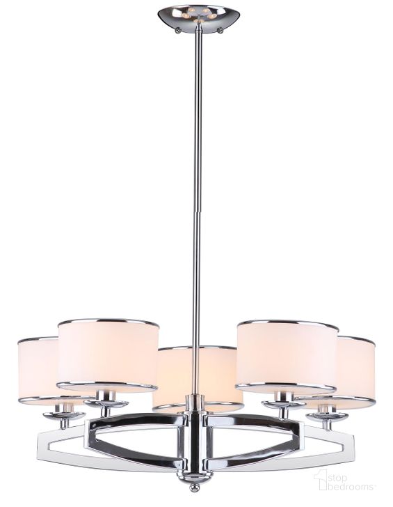 The appearance of Lenora Chrome 5-Light 25 Inch Drum Adjustable Pendant designed by Safavieh in the transitional interior design. This chrome piece of furniture  was selected by 1StopBedrooms from Lenora Collection to add a touch of cosiness and style into your home. Sku: LIT4208A. Product Type: Pendant Lighting. Material: Chrome. Image1