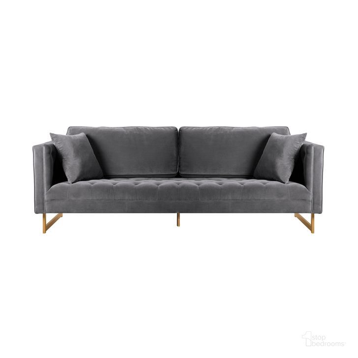 The appearance of Lenox Gray Velvet Modern Sofa with Brass Legs designed by Armen Living in the glam interior design. This gray piece of furniture  was selected by 1StopBedrooms from Lenox Collection to add a touch of cosiness and style into your home. Sku: LCLN3GRY. Material: Fabric. Product Type: Sofa. Image1