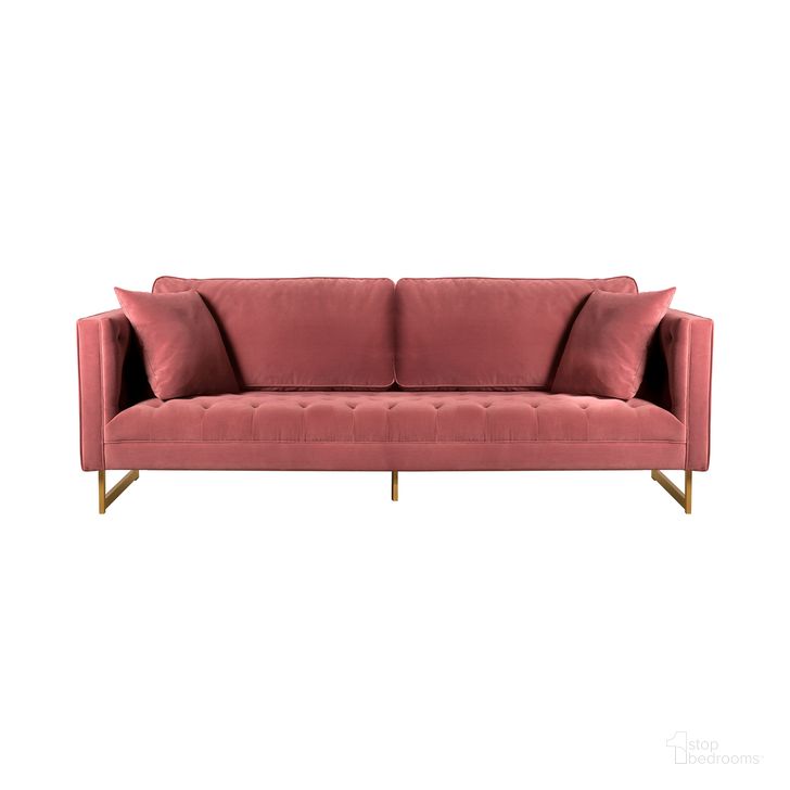 The appearance of Lenox Pink Velvet Modern Sofa with Brass Legs designed by Armen Living in the glam interior design. This pink piece of furniture  was selected by 1StopBedrooms from Lenox Collection to add a touch of cosiness and style into your home. Sku: LCLN3PNK. Material: Fabric. Product Type: Sofa. Image1
