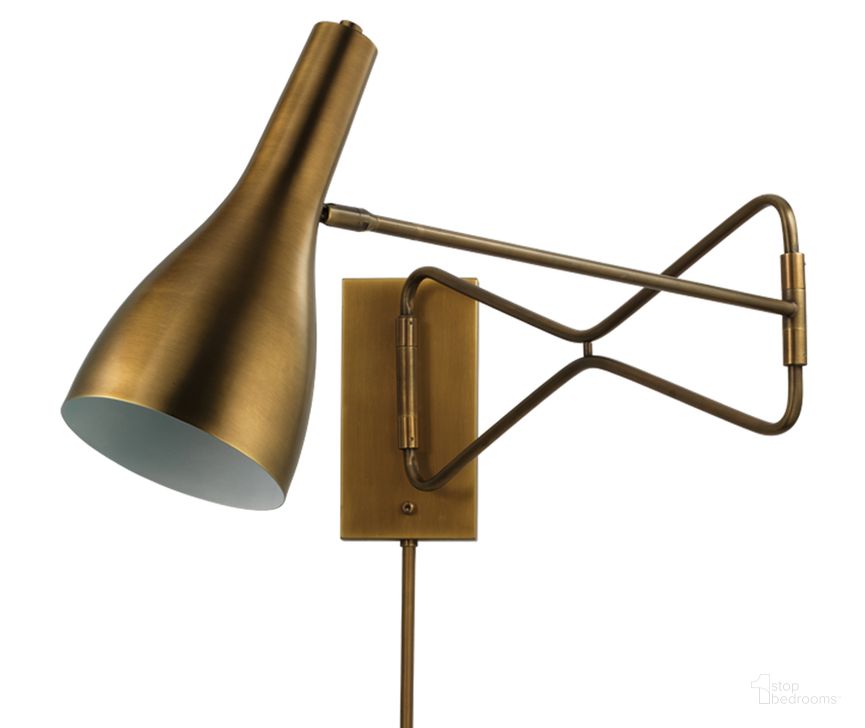 The appearance of Lenz Swing Arm Wall Sconce designed by Jamie Young Company in the transitional interior design. This antique brass piece of furniture  was selected by 1StopBedrooms from Lenz Collection to add a touch of cosiness and style into your home. Sku: 4LENZ-SCAB. Material: Steel. Product Type: Wall Sconce. Image1