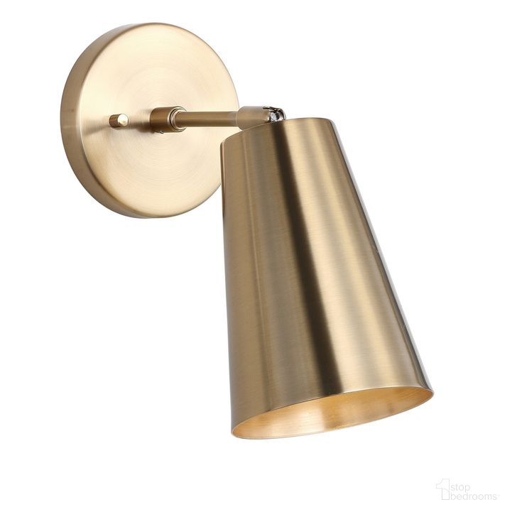 The appearance of Leonardo Brass Gold Wall Sconce designed by Safavieh in the modern / contemporary interior design. This gold piece of furniture  was selected by 1StopBedrooms from Safavieh SCN Collection to add a touch of cosiness and style into your home. Sku: SCN4020A. Product Type: Wall Sconce. Material: Brass. Image1