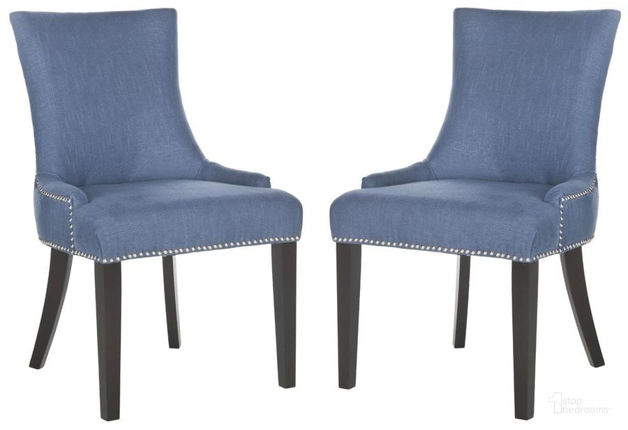 The appearance of Lester Blue Dining Chair with Silver Nailhead Detail Set of 2 MCR4709AE designed by Safavieh in the transitional interior design. This navy piece of furniture  was selected by 1StopBedrooms from Dariela Collection to add a touch of cosiness and style into your home. Sku: MCR4709AE-SET2. Product Type: Dining Chair. Material: Stainless Steel. Image1