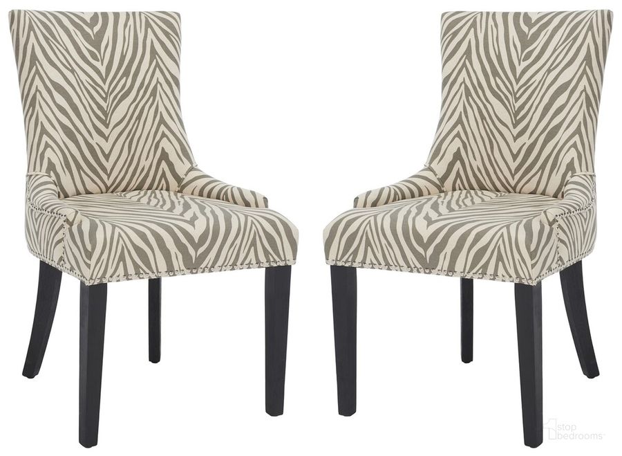 The appearance of Lester Grey Zebra Dining Chair with Silver Nailhead Detail Set of 2 designed by Safavieh in the transitional interior design. This gray piece of furniture  was selected by 1StopBedrooms from Lester Collection to add a touch of cosiness and style into your home. Sku: MCR4709Q-SET2. Product Type: Dining Chair. Material: Stainless Steel. Image1