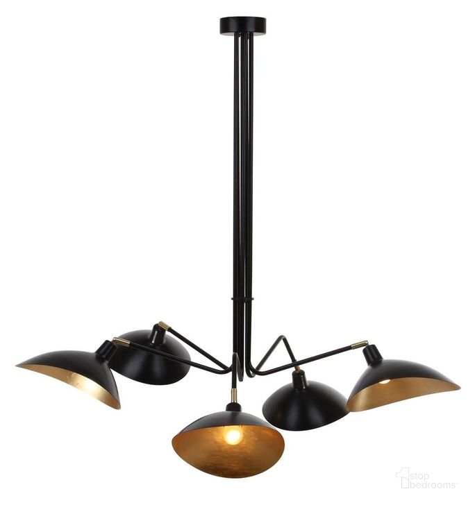 The appearance of Lettie Black and Gold Leaf Detail 5-Light 49 Inch Pendant designed by Safavieh in the modern / contemporary interior design. This black piece of furniture  was selected by 1StopBedrooms from Safavieh LIT Collection to add a touch of cosiness and style into your home. Sku: LIT4362B. Product Type: Pendant Lighting. Image1