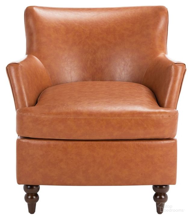 The appearance of Levin Accent Chair in Cognac designed by Safavieh in the modern / contemporary interior design. This cognac piece of furniture  was selected by 1StopBedrooms from Levin Collection to add a touch of cosiness and style into your home. Sku: ACH4008A. Material: Wood. Product Type: Accent Chair. Image1