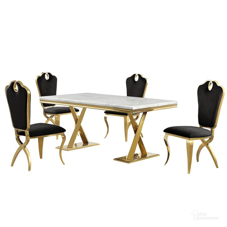 The appearance of Lexim Faux Marble 5-Piece Dining Set In Black and Gold designed by Best Master Furniture in the modern / contemporary interior design. This black and gold piece of furniture  was selected by 1StopBedrooms from Lexim Collection to add a touch of cosiness and style into your home. Sku: LX008BG5. Material: Marble. Product Type: Dining Room Set. Image1