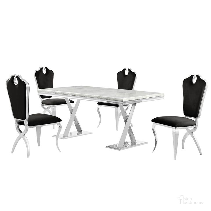 The appearance of Lexim Faux Marble 5-Piece Dining Set In Black and Silver designed by Best Master Furniture in the modern / contemporary interior design. This silver and black piece of furniture  was selected by 1StopBedrooms from Lexim Collection to add a touch of cosiness and style into your home. Sku: LX008BS5. Material: Marble. Product Type: Dining Room Set. Image1