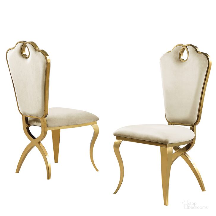 The appearance of Lexim Velvet Dining Chairs Set of 2 In Cream and Gold designed by Best Master Furniture in the modern / contemporary interior design. This cream/gold piece of furniture  was selected by 1StopBedrooms from Lexim Collection to add a touch of cosiness and style into your home. Sku: LX008CGC. Product Type: Dining Chair. Material: Velvet. Image1