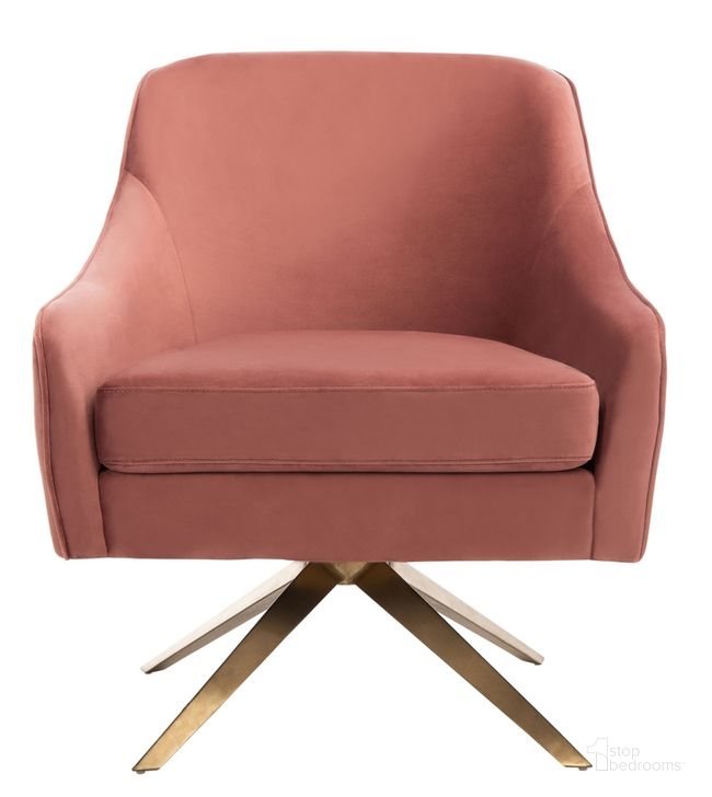The appearance of Leyla Swivel Velvet Chair In Dusty Rose And Gold designed by Safavieh Couture in the modern / contemporary interior design. This dusty rose piece of furniture  was selected by 1StopBedrooms from Leyla Collection to add a touch of cosiness and style into your home. Sku: SFV4720C. Material: Wood. Product Type: Accent Chair. Image1