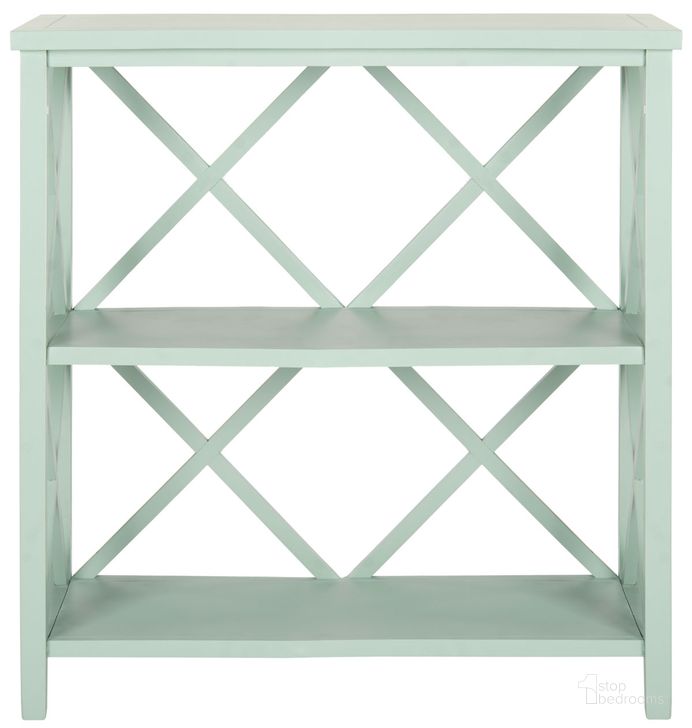 The appearance of Liam Dusty Green 2-Tier Open Bookcase designed by Safavieh in the country / farmhouse interior design. This green piece of furniture  was selected by 1StopBedrooms from Liam Collection to add a touch of cosiness and style into your home. Sku: AMH6536D. Material: Wood. Product Type: Etagere. Image1