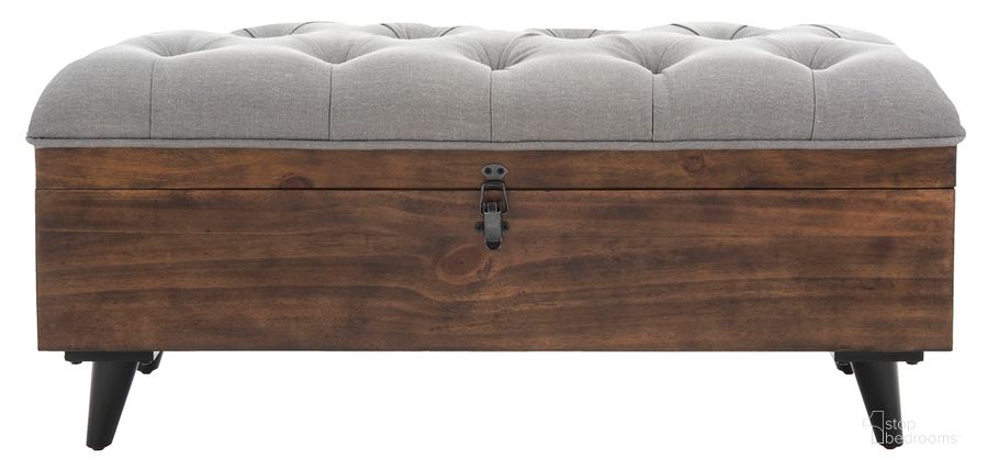 The appearance of Liam Gray and Dark Oak Tufted Cocktail Ottoman designed by Safavieh in the modern / contemporary interior design. This gray piece of furniture  was selected by 1StopBedrooms from Liam Collection to add a touch of cosiness and style into your home. Sku: OTT6400C. Material: Wood. Product Type: Ottoman. Image1