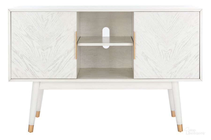 The appearance of Ligia 2 Door Media Stand in White Wash designed by Safavieh in the modern / contemporary interior design. This white wash piece of furniture  was selected by 1StopBedrooms from Ligia Collection to add a touch of cosiness and style into your home. Sku: MED6400B. Material: Wood. Product Type: TV Stand. Image1