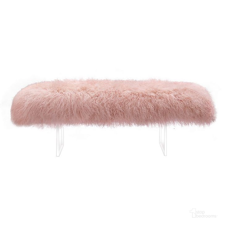 The appearance of Lilliana Sheepskin Bench In Blush designed by Safavieh Couture in the glam interior design. This blush piece of furniture  was selected by 1StopBedrooms from Lilliana Collection to add a touch of cosiness and style into your home. Sku: SFV4749A. Material: Wood. Product Type: Bench. Image1