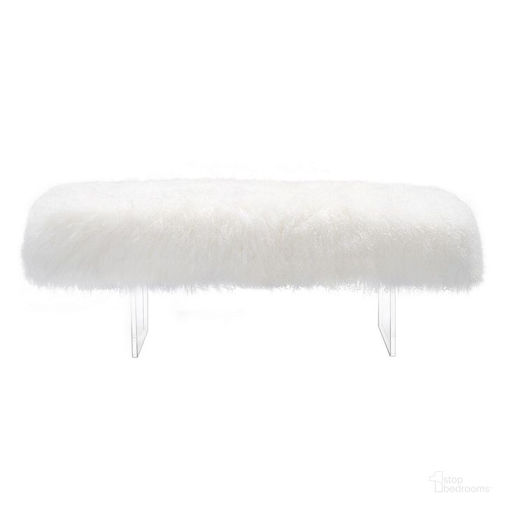The appearance of Lilliana Sheepskin Bench In White designed by Safavieh Couture in the glam interior design. This white piece of furniture  was selected by 1StopBedrooms from Lilliana Collection to add a touch of cosiness and style into your home. Sku: SFV4749B. Material: Wood. Product Type: Bench. Image1