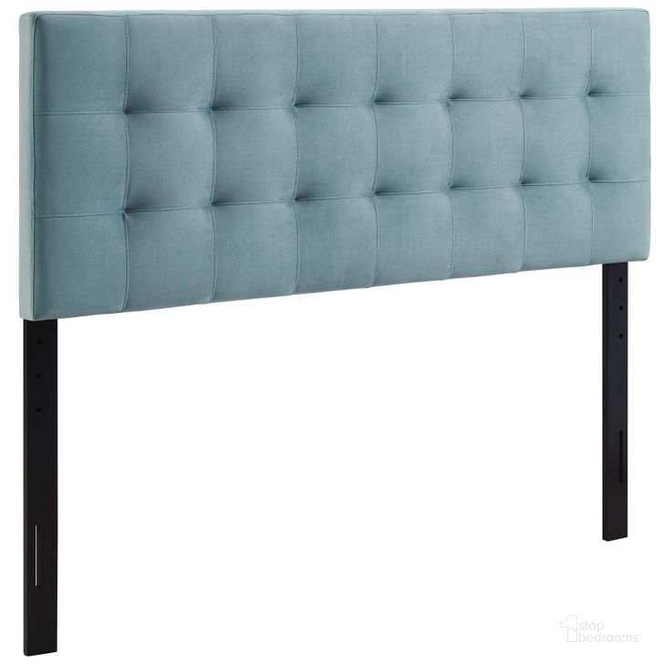 The appearance of Lily Light Blue King Biscuit Tufted Performance Velvet Headboard designed by Modway in the modern / contemporary interior design. This light blue piece of furniture  was selected by 1StopBedrooms from Lily Collection to add a touch of cosiness and style into your home. Sku: MOD-6121-LBU. Product Type: Headboard. Material: MDF. Image1