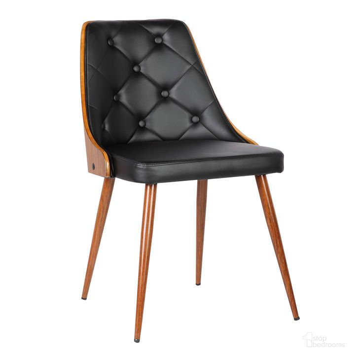 The appearance of Lily Mid-Century Dining Chair In Walnut Finish and Black Faux Leather designed by Armen Living in the transitional interior design. This black piece of furniture  was selected by 1StopBedrooms from Lily Collection to add a touch of cosiness and style into your home. Sku: LCLLSIWABL. Material: Wood. Product Type: Dining Chair. Image1