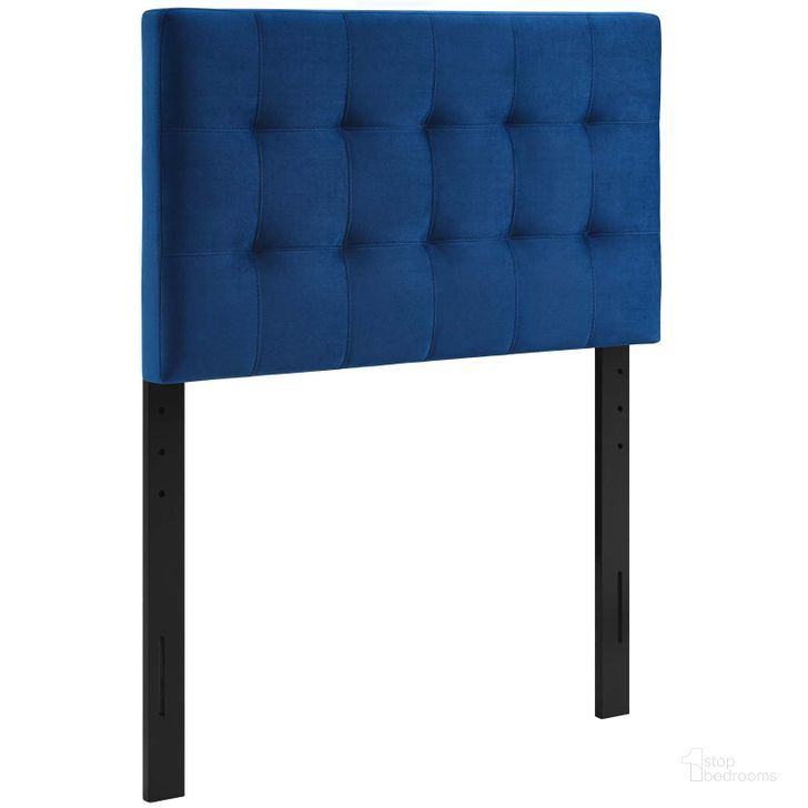 The appearance of Lily Navy Biscuit Tufted Twin Performance Velvet Headboard MOD-6118-NAV designed by Modway in the modern / contemporary interior design. This navy piece of furniture  was selected by 1StopBedrooms from Lily Collection to add a touch of cosiness and style into your home. Sku: MOD-6118-NAV. Product Type: Headboard. Material: MDF. Image1