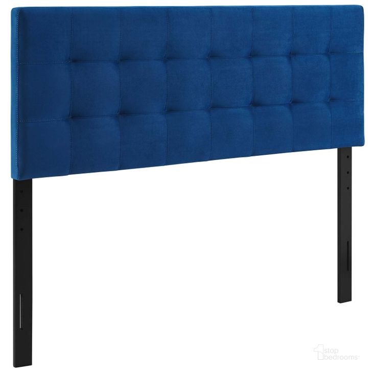The appearance of Lily Navy Queen Biscuit Tufted Performance Velvet Headboard designed by Modway in the modern / contemporary interior design. This navy piece of furniture  was selected by 1StopBedrooms from Lily Collection to add a touch of cosiness and style into your home. Sku: MOD-6120-NAV. Product Type: Headboard. Material: MDF. Image1