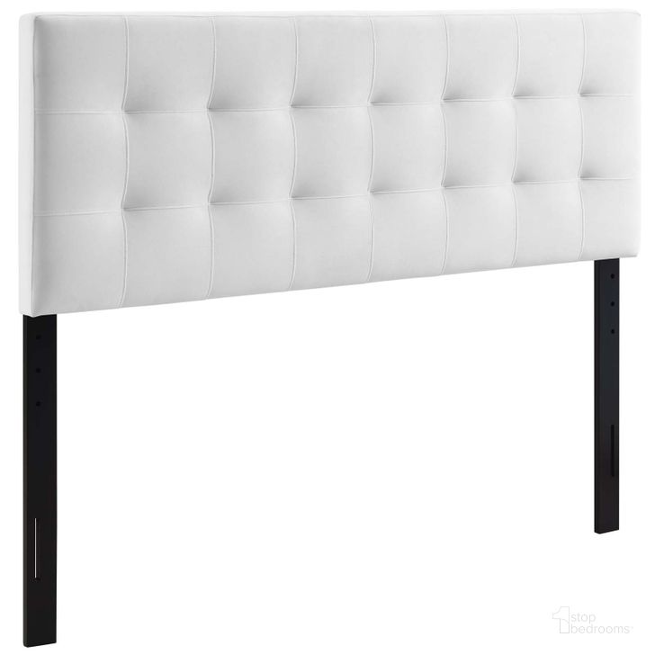 The appearance of Lily White Biscuit Tufted Full Performance Velvet Headboard MOD-6119-WHI designed by Modway in the modern / contemporary interior design. This white piece of furniture  was selected by 1StopBedrooms from Lily Collection to add a touch of cosiness and style into your home. Sku: MOD-6119-WHI. Product Type: Headboard. Material: MDF. Image1