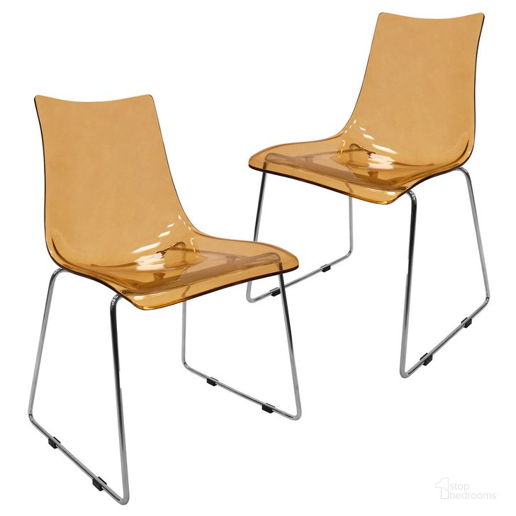 The appearance of Lima Acrylic Chair Set of 2 In Amber designed by LeisureMod in the modern / contemporary interior design. This amber piece of furniture  was selected by 1StopBedrooms from Lima Collection to add a touch of cosiness and style into your home. Sku: LC19A2. Product Type: Accent Chair. Material: Acrylic. Image1