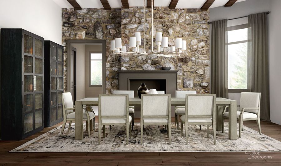The appearance of Linville Falls Soft Smoked Gray North Fork Rectangular Extendable Dining Room Set designed by Hooker in the transitional interior design. This gray piece of furniture  was selected by 1StopBedrooms from Linville Collection to add a touch of cosiness and style into your home. Sku: 6150-75200-85;6150-75510-85. Product Type: Dining Room Set. Material: Wood Veneer. Image1