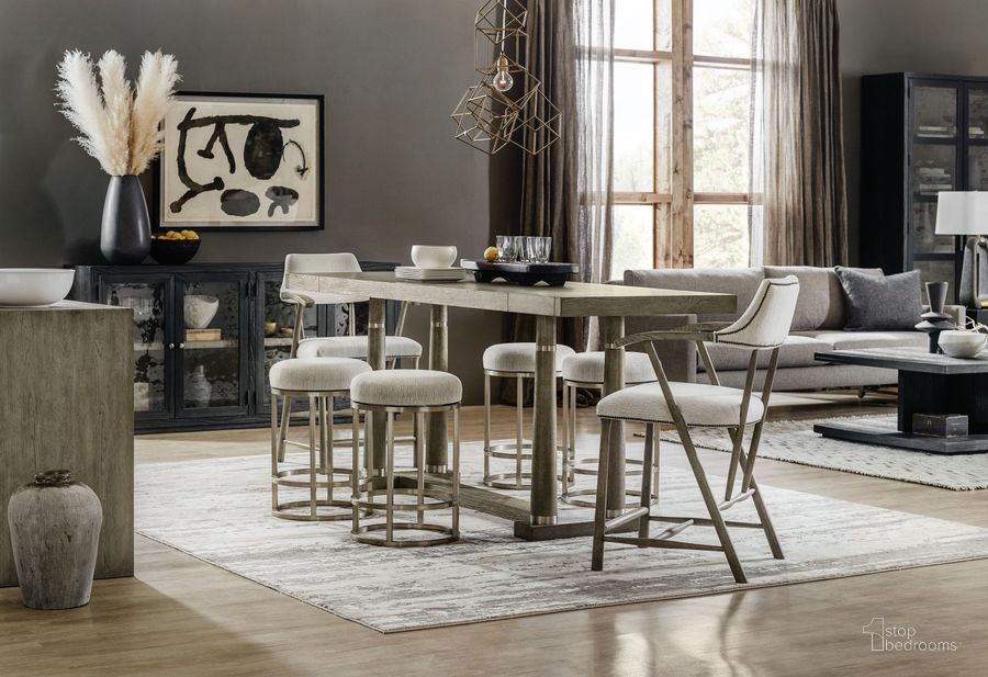 The appearance of Linville Falls Soft Smoked Gray Norwood Adjustable Friendship Dining Room Set designed by Hooker in the transitional interior design. This gray piece of furniture  was selected by 1StopBedrooms from Linville Collection to add a touch of cosiness and style into your home. Sku: 6150-75206-85;6150-75350-85. Product Type: Dining Room Set. Material: Wood Veneer. Image1