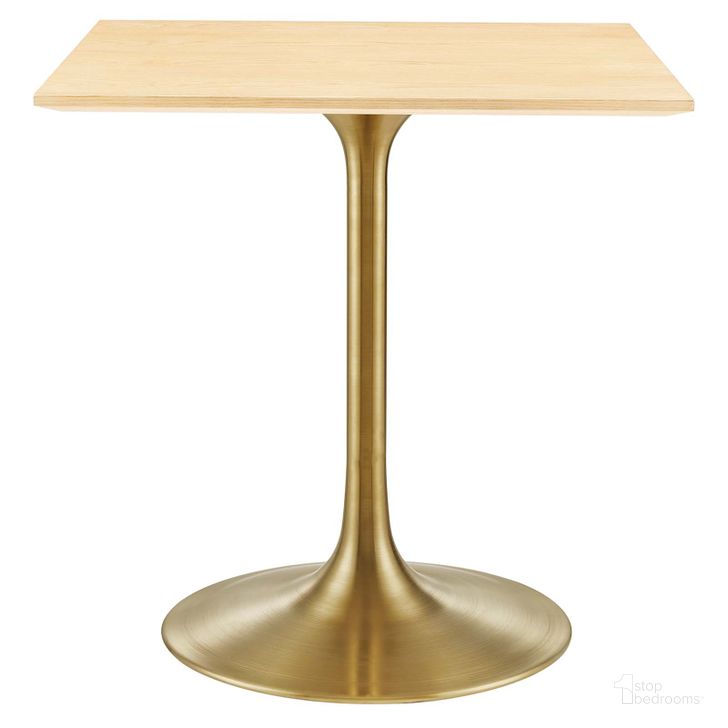 The appearance of Lippa 28 Inch Square Wood Dining Table In Natural and Gold designed by Modway in the modern / contemporary interior design. This natural and gold piece of furniture  was selected by 1StopBedrooms from Lippa Collection to add a touch of cosiness and style into your home. Sku: EEI-5221-GLD-NAT. Table Base Style: Pedestal. Table Top Shape: Square. Material: Wood. Product Type: Dining Table. Image1