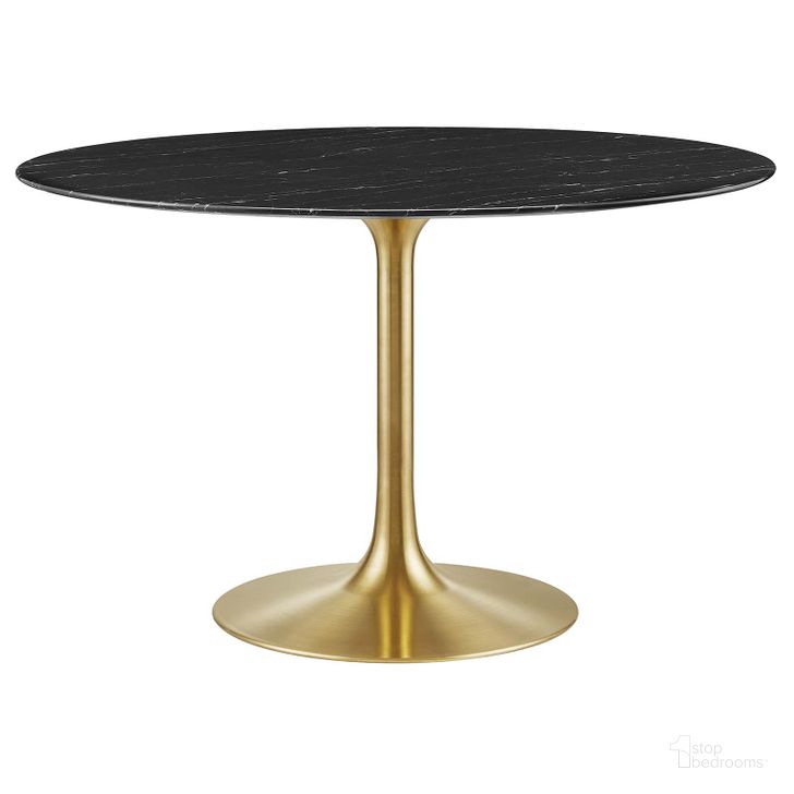 The appearance of Lippa 47 Inch Artificial Marble Dining Table In Black and Gold designed by Modway in the modern / contemporary interior design. This black and gold piece of furniture  was selected by 1StopBedrooms from Lippa Collection to add a touch of cosiness and style into your home. Sku: EEI-5239-GLD-BLK. Table Base Style: Pedestal. Table Top Shape: Round. Material: Marble. Product Type: Dining Table. Size: 47". Image1