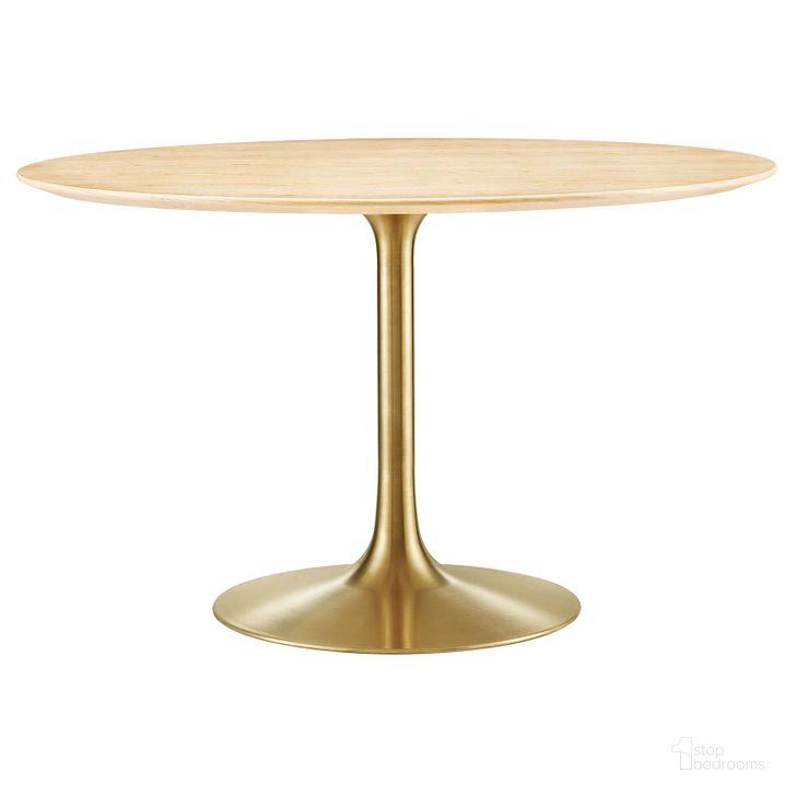 The appearance of Lippa 47 Inch Wood Dining Table In Natural and Gold designed by Modway in the modern / contemporary interior design. This natural and gold piece of furniture  was selected by 1StopBedrooms from Lippa Collection to add a touch of cosiness and style into your home. Sku: EEI-5231-GLD-NAT. Table Base Style: Pedestal. Table Top Shape: Round. Material: Wood. Product Type: Dining Table. Size: 47". Image1