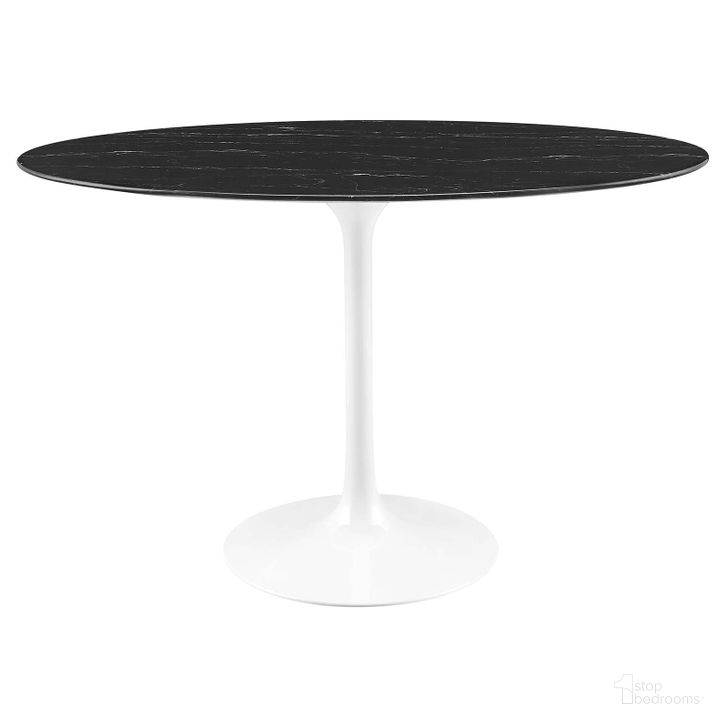 The appearance of Lippa 48 Inch Oval Artificial Marble Dining Table designed by Modway in the modern / contemporary interior design. This white black piece of furniture  was selected by 1StopBedrooms from Lippa Collection to add a touch of cosiness and style into your home. Sku: EEI-5170-WHI-BLK. Table Base Style: Pedestal. Table Top Shape: Oval. Material: Metal. Product Type: Dining Table. Size: 48". Image1