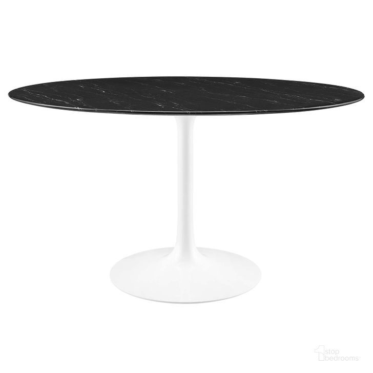 The appearance of Lippa 54 Inch Artificial Marble Dining Table EEI-5183-WHI-BLK designed by Modway in the modern / contemporary interior design. This white black piece of furniture  was selected by 1StopBedrooms from Lippa Collection to add a touch of cosiness and style into your home. Sku: EEI-5183-WHI-BLK. Table Base Style: Pedestal. Table Top Shape: Round. Product Type: Dining Table. Material: MDF. Size: 54". Image1