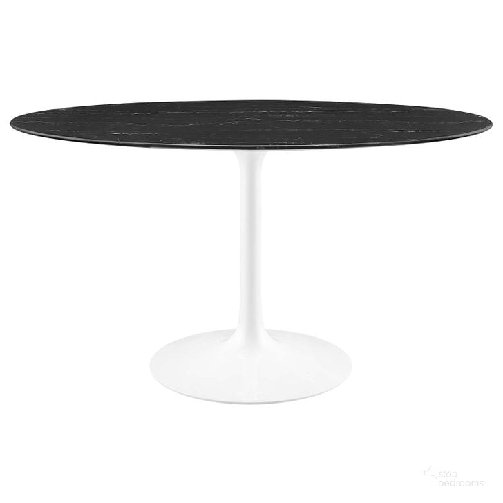 The appearance of Lippa 54 Inch Artificial Marble Dining Table EEI-5185-WHI-BLK designed by Modway in the modern / contemporary interior design. This white black piece of furniture  was selected by 1StopBedrooms from Lippa Collection to add a touch of cosiness and style into your home. Sku: EEI-5185-WHI-BLK. Table Base Style: Pedestal. Table Top Shape: Round. Product Type: Dining Table. Material: MDF. Size: 54". Image1