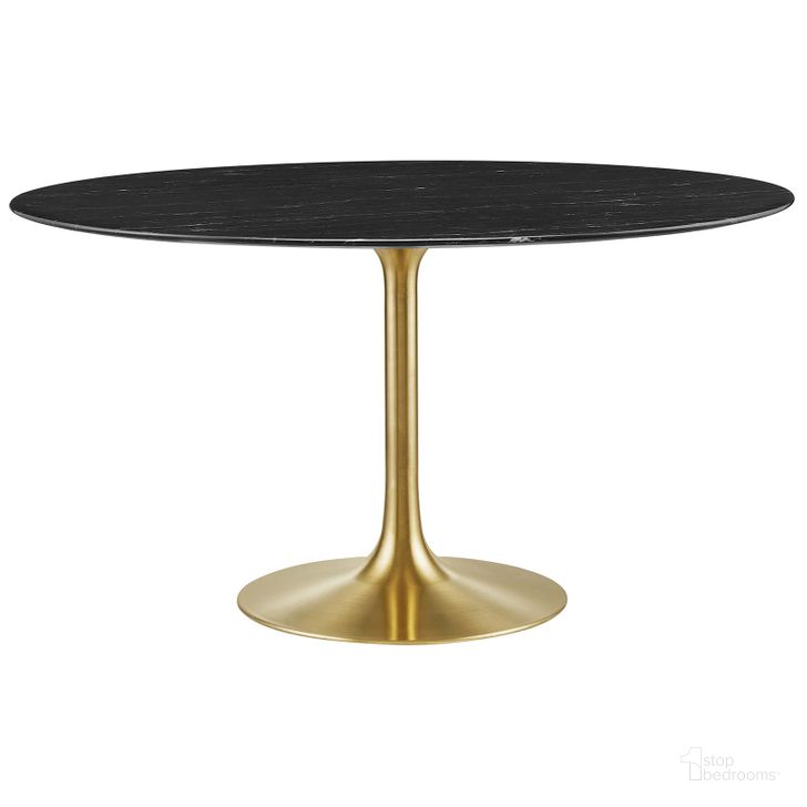 The appearance of Lippa 54 Inch Artificial Marble Dining Table In Black and Gold designed by Modway in the modern / contemporary interior design. This black and gold piece of furniture  was selected by 1StopBedrooms from Lippa Collection to add a touch of cosiness and style into your home. Sku: EEI-5240-GLD-BLK. Table Base Style: Pedestal. Table Top Shape: Round. Material: Marble. Product Type: Dining Table. Size: 54". Image1